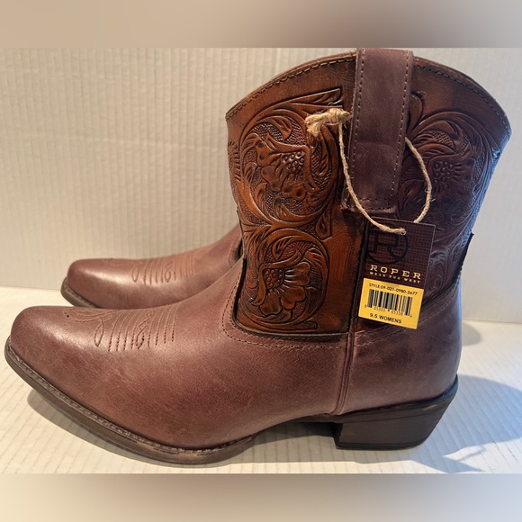 Roper Shoes - ROPER Women’s Western Brown Tooled Shaft Leather Short Boot. NWT SIZE 9.5